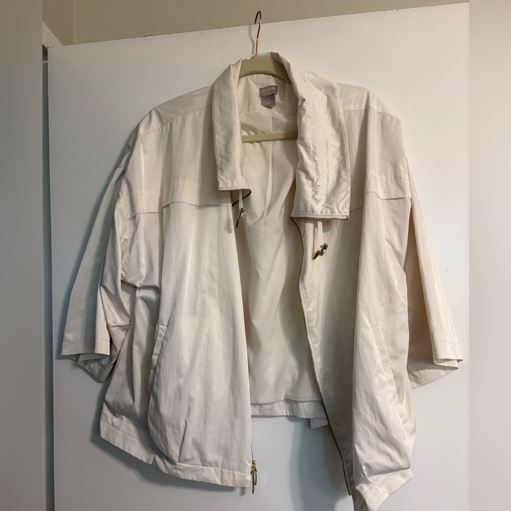 Chico's Cream Utility Jacket Lightweight Cotton Blend